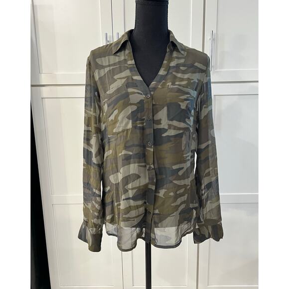 NWT Express The Portofino Shirt Sheer Camo Shirt Blouse Women's S $59 Camouflage - Picture 1 of 6